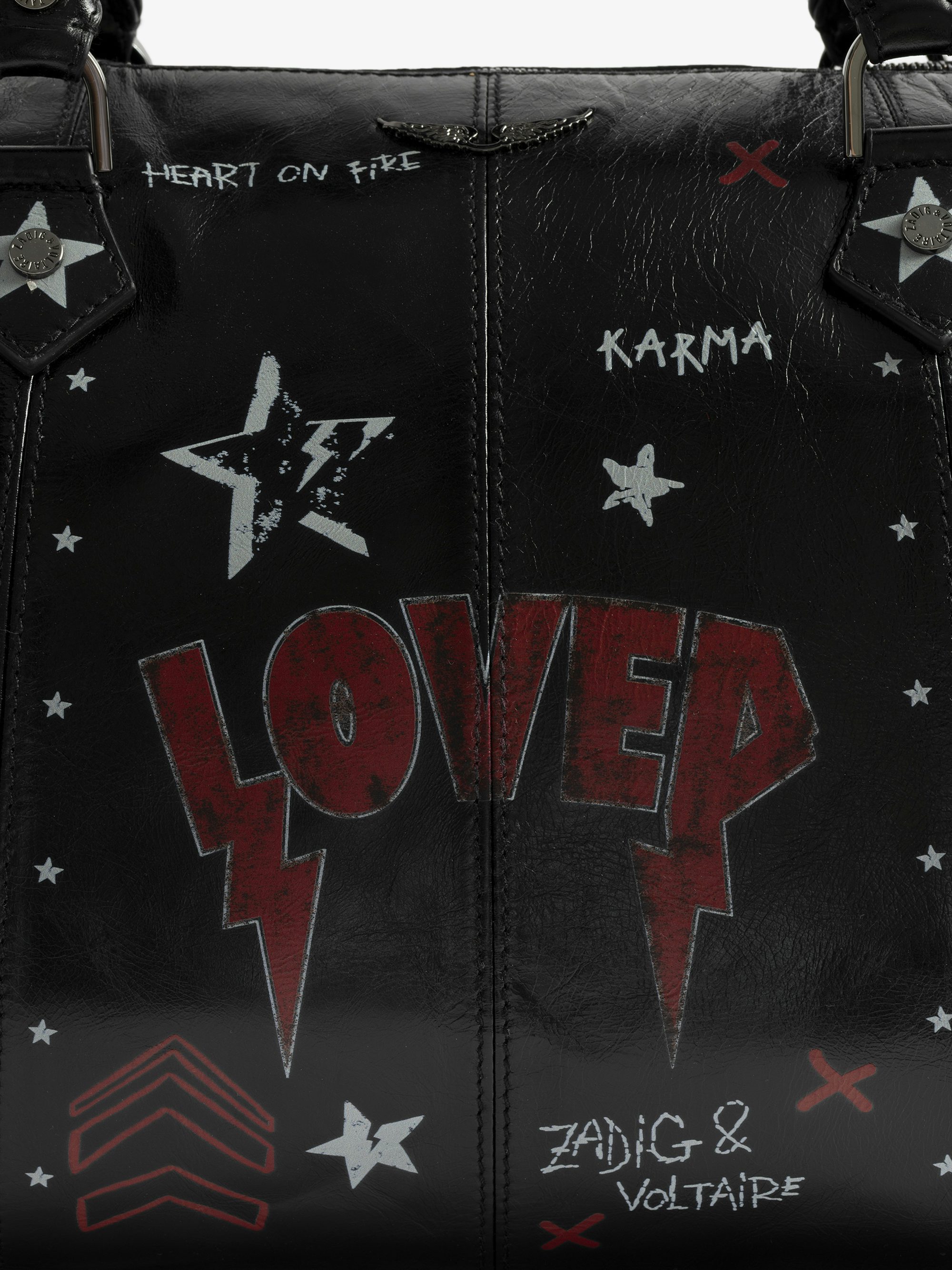 Sunny Medium Vibe Punk Bag - Patent leather effect bag with vintage-inspired punk tag, adjustable shoulder strap and wings signature.